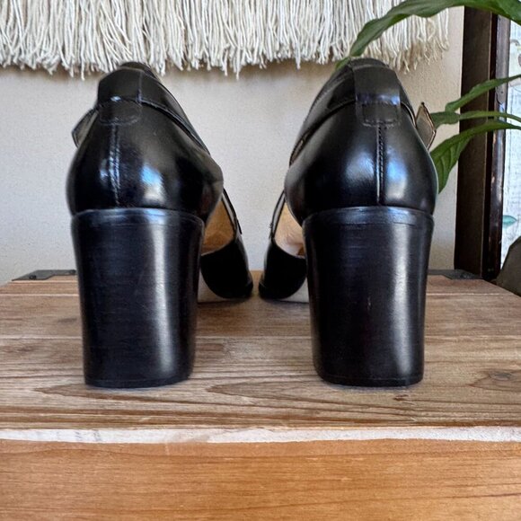 90s Vintage Nine West Jerry Square Toe Silver Buckle Block Block Heeled Loafer - Picture 9 of 16